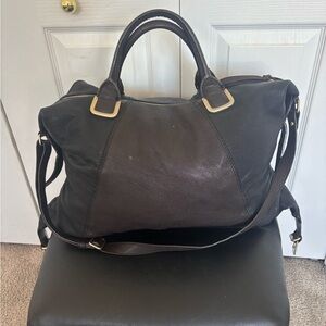 Elegant Black and Brown Leather Weekender